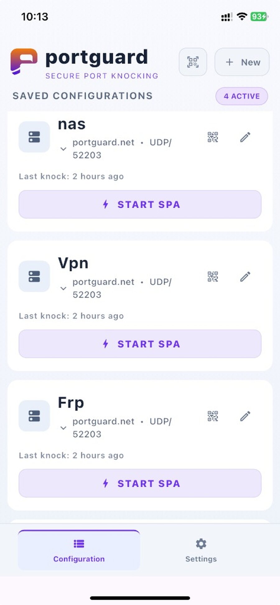 PortGuard Client saved configurations