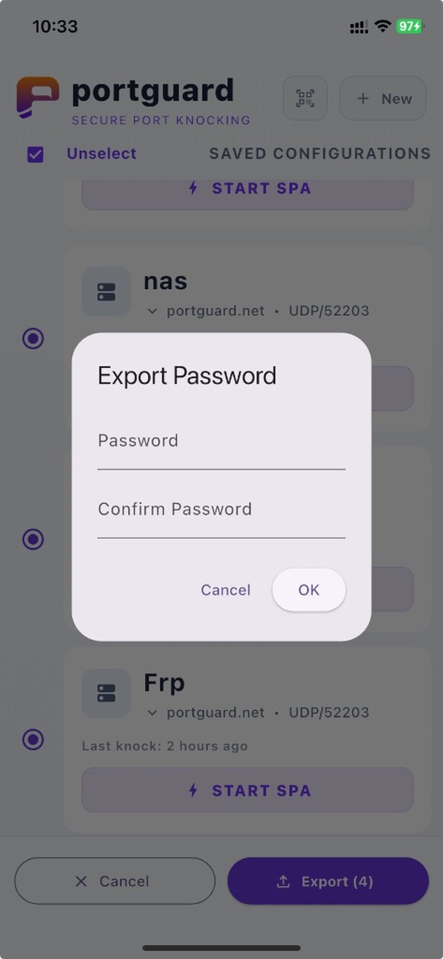 PortGuard Client encrypted export dialog